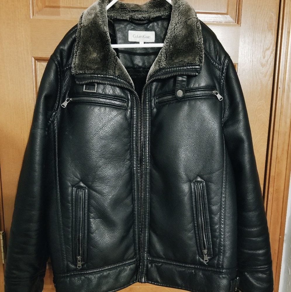 calvin klein faux leather moto jacket